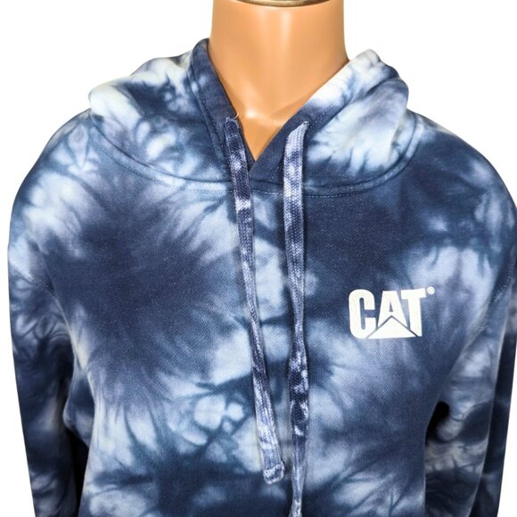 CAT Small Blue Tie Dye Longsleeve Pullover Cotton Hoodie Caterpillar - Picture 11 of 12